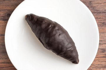 chocolate croissant  on white plate