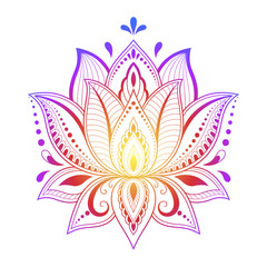 Naklejka premium Colorful floral pattern for Mehndi and Henna drawing. Hand-draw lotus symbol. Decoration in ethnic oriental, Indian style.