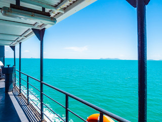 Fototapeta na wymiar Outdoor balcony of boat with sea ocean view