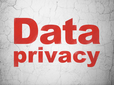 Privacy Concept: Red Data Privacy On Textured Concrete Wall Background