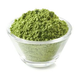 Bowl of green matcha tea powder