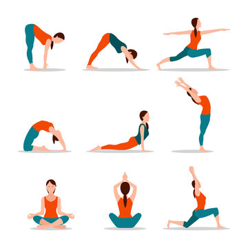 Yoga Collection of Poses, Vector Illustration