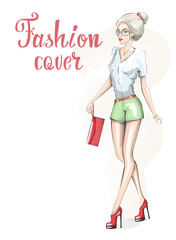 Fashion magazine cover with beautiful model