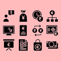 business icons set of euro, trade and blank