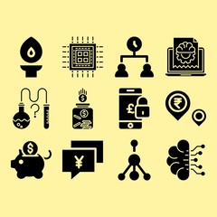 Molecule, torch and time management related premium icon set