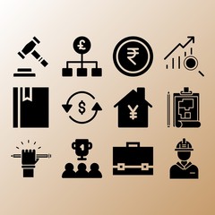Pound sterling, plan and rupee related premium icon set