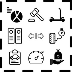 Fototapeta premium Simple 9 icon set of finance related money bag, insurance, dashboard and auction vector icons. Collection Illustration