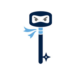Key Ninja Logo Design, Key With Ninja Head Mascot Logo Design