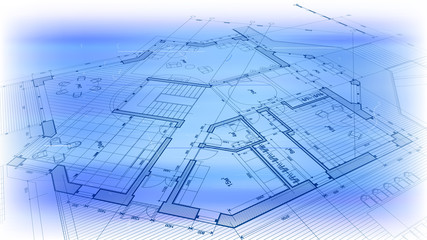 Architecture design: blueprint plan - vector illustration of a plan modern residential building / technology, industry, business concept illustration: real estate, building, construction, architecture