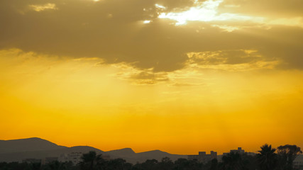 Silhouette of a Mediterranean town at sunset