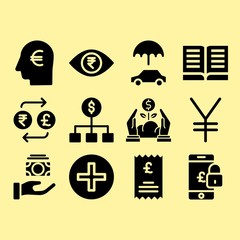 Invoice, exchange and dollar related premium icon set