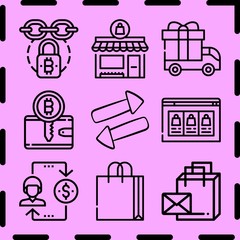 Simple 9 icon set of commerce related [iconsRandom:4] vector icons. Collection Illustration