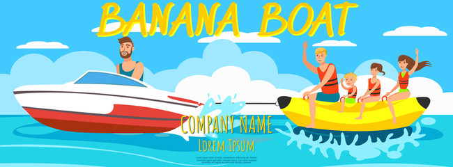 Vector illustration Banana Boat with group.