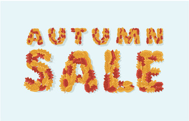 Autumn sale text,  colorful seasonal fall leaves.