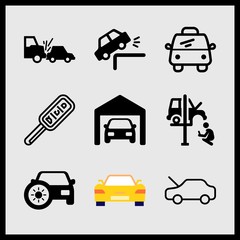 Simple 9 icon set of car related taxi, car falling, car key and car vector icons. Collection Illustration