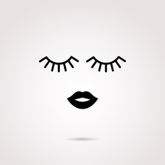 Face elements - lips and closed eyes. Vector art,