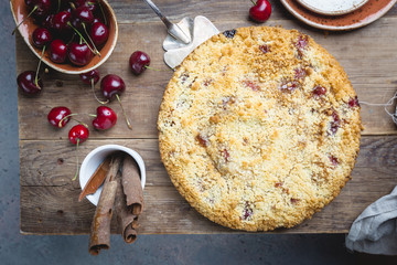 Homemade cherry crumble pie