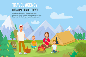 Fototapeta premium Family Camping Outdoors. Vector Illustration.