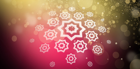 Abstract neon background with bokeh, oriental pattern, magic dust. 3D rendering