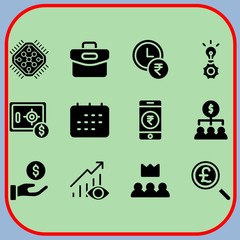 Simple 12 icon set of business related teamwork, time is money, profits and leader vector icons. Collection Illustration