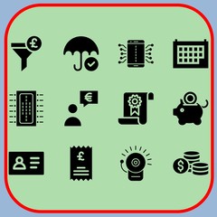 Simple 12 icon set of business related connection, id card, calendar and invoice vector icons. Collection Illustration