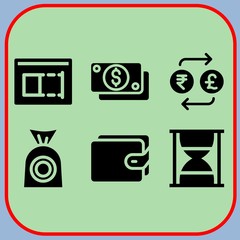 Simple 6 icon set of business related exchange, money bag, wallet and money vector icons. Collection Illustration