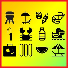 Crab, suitcase and water bottle related icons set
