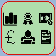 Simple 6 icon set of business related award, bar chart, pound sterling and reader vector icons. Collection Illustration