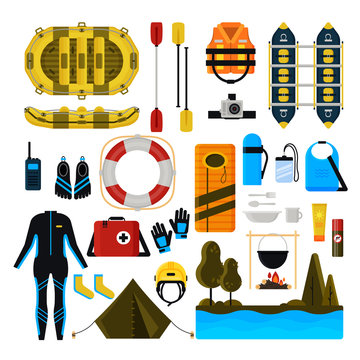 Rafting icon set vector isolated illustration