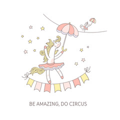 Be amazing do circus. Sweet pony and mouse are playing circus.