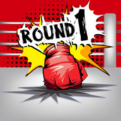 Punch boxing comic style and red corner with round:1