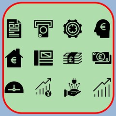 Simple 12 icon set of business related file, power, profits and target vector icons. Collection Illustration