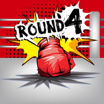 Punch boxing comic style and red corner with round:4