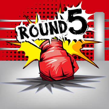 Punch boxing comic style and red corner with round:5