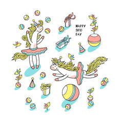 Happy b-day. Set ofcute characters and elements for kids. 