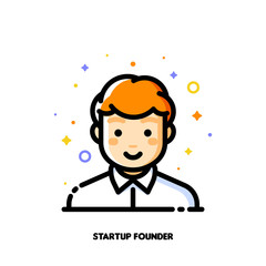 Male user avatar of startup founder. Icon of cute boy face. Flat filled outline style. Pixel perfect 64x64. Editable stroke