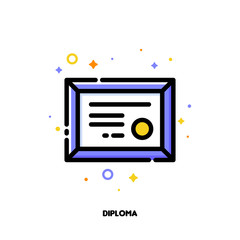 Icon of diploma with gold seal for success or winner concept. Flat filled outline style. Pixel perfect 64x64. Editable stroke