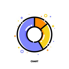 Icon of pie chart with 3 segments for presentations or web design. Circular infographics of 3 steps. Flat filled outline style. Pixel perfect 64x64. Editable stroke