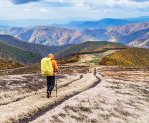 Fototapeta premium Tourist is trekking in the mountain.