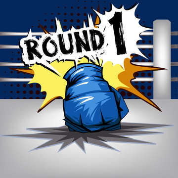 Punch boxing comic style and Blue corner with round:1