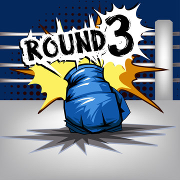Punch boxing comic style and Blue corner with round:3