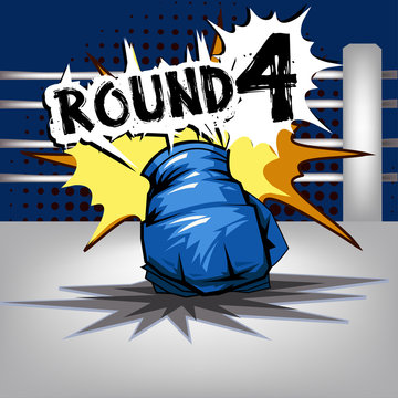 Punch boxing comic style and Blue corner with round:4
