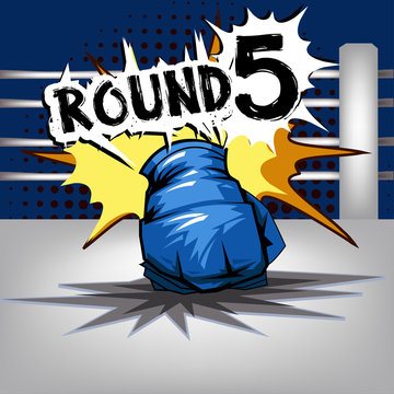 Punch boxing comic style and Blue corner with round:5