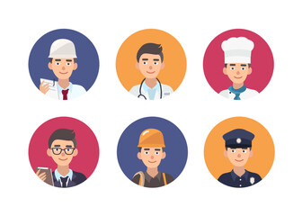 Fototapeta premium Set of round portraits of happy people of various professions