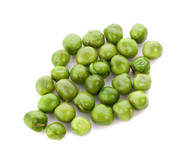 Pile of green wet pea isolated on white background