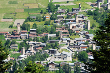 Fototapeta premium Svan towers in Mestia, Svaneti, Georgia