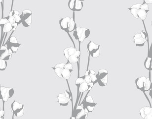 Vector cotton flower vector hand drawn seamless pattern.