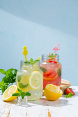 Selection of summer lemonades in glass jars