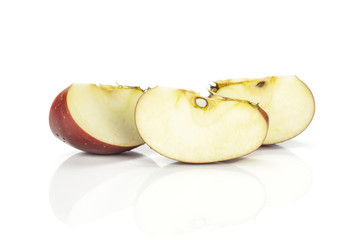 Fototapeta na wymiar Red delicious three apple slices isolated on white background.