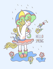 Hello spring. Cute animal character for kids design.